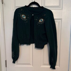 ROMWE Dark Green Embroidered Cardigan
